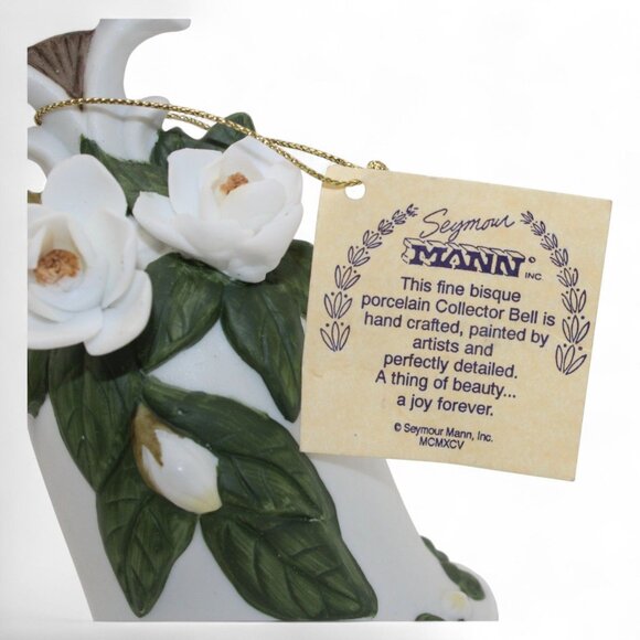 Seymour Mann Connoisseur Collection Porcelain Bell W/ White Flowers & Green Leav - Picture 3 of 12